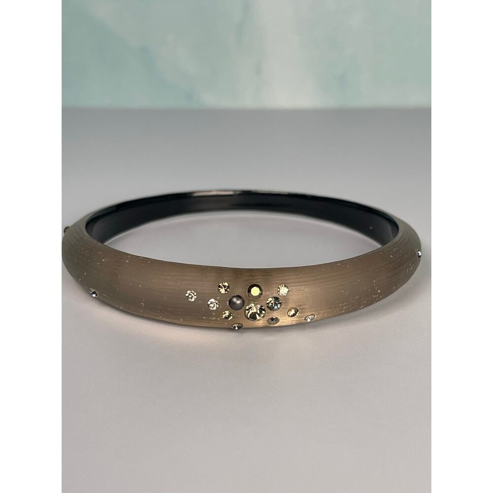 Vintage Alexis Bittar Brown Lucite Bangle Bracelet with Crystal Accents